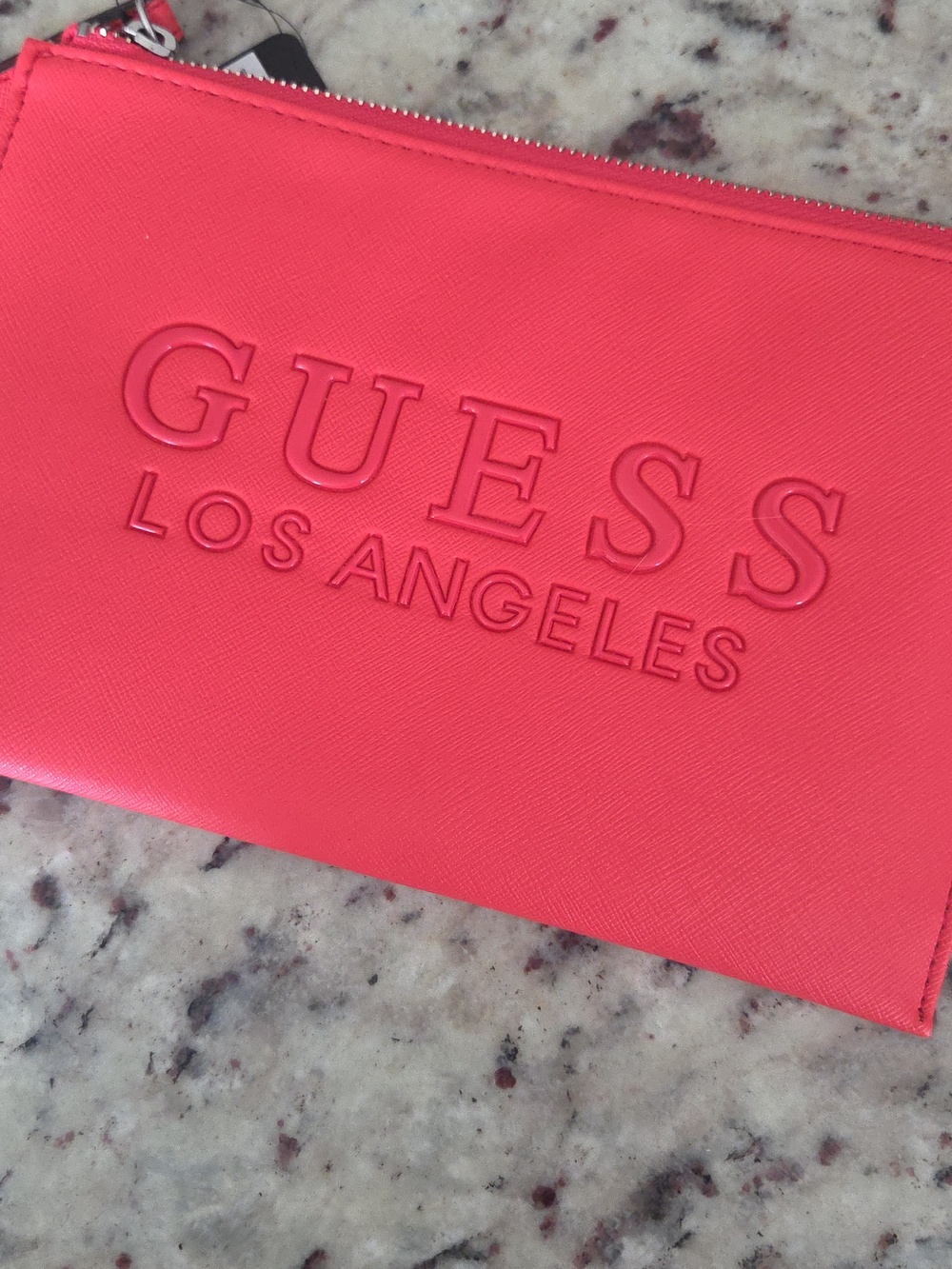 Guess Red Embossed Los Angeles Zip Wristlet NWT